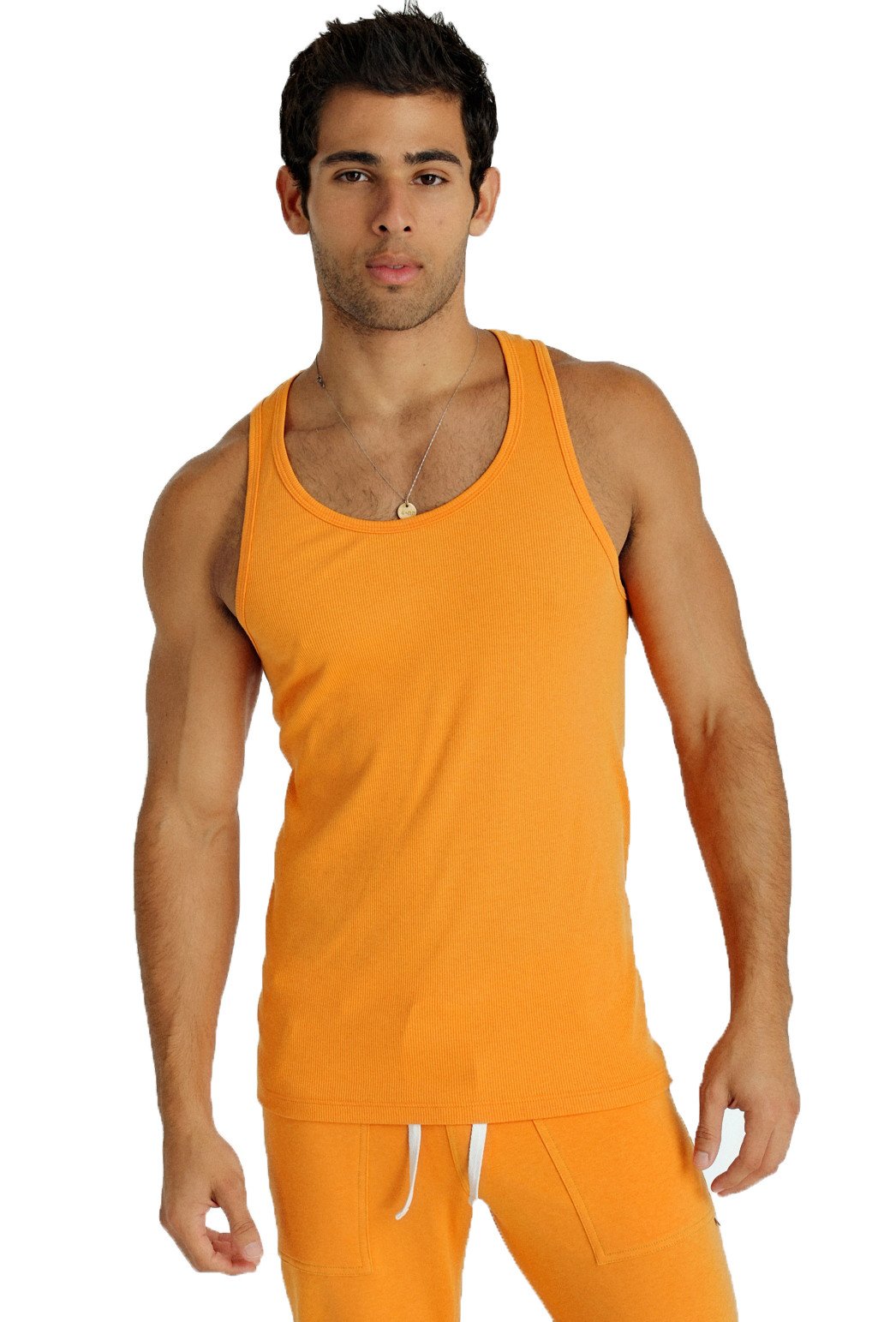 Orange ribbed sustain tank top in sun orange made from sustainable fabric perfect for casual wear