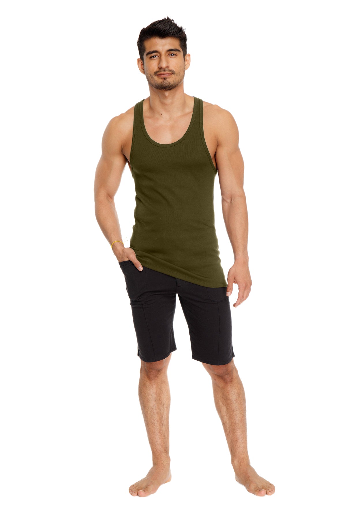 Olive green sleeveless tank top sustain tank top in army green made from sustainable material for everyday wear