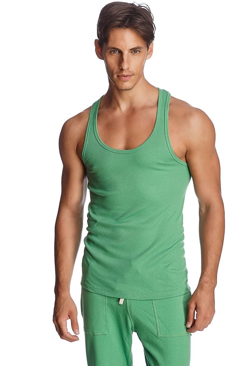 Green ribbed cotton tank top made from sustainable bamboo green fabric ideal for casual wear
