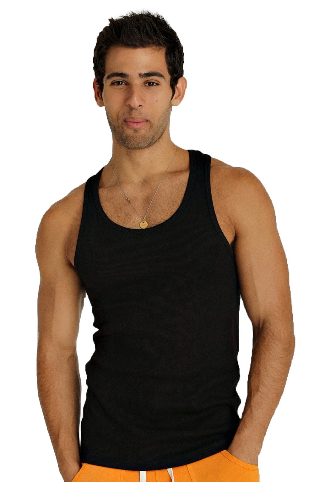 Black sleeveless sustain tank top with fitted design made from sustainable material for casual wear