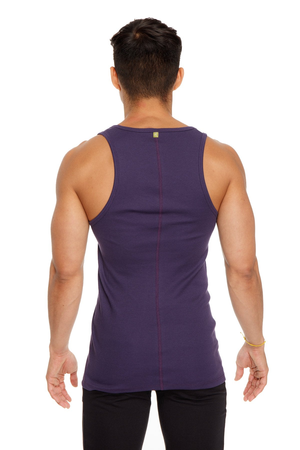 Purple sleeveless tank top with central seam and subtle stitching detail sustainable fabric for everyday wear