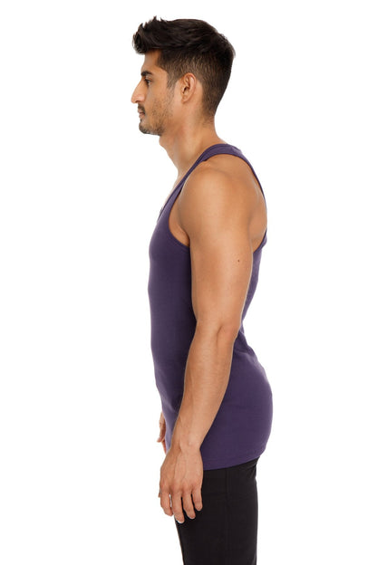 Purple sleeveless sustain tank top in eggplant purple made from sustainable fabric for casual wear