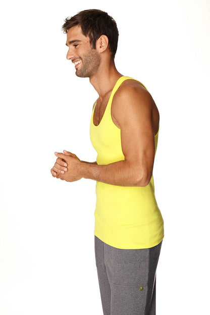 Bright yellow sleeveless Sustain Tank Top in tropic yellow with a rounded neckline and fitted cut for casual wear