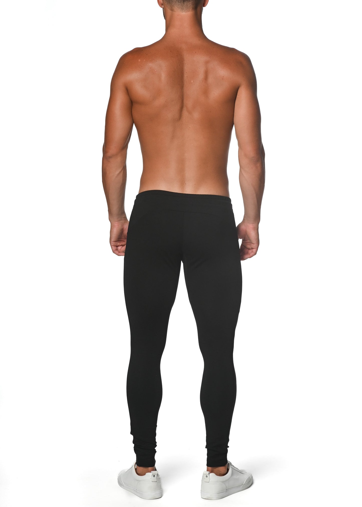 Black tactical gym-tech stretch slim jogger leggings made of stretchy fabric for a form-fitting fit