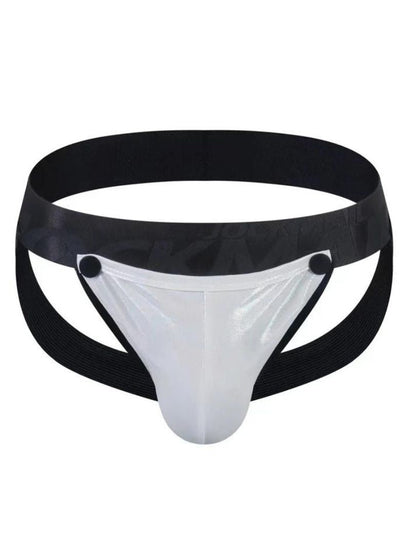Black and transparent plastic briefs with a sleek modern design in tartarus coated jockstrap product image