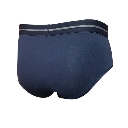 Navy blue tartarus cotton brief with gray striped elastic waistband designed for comfortable everyday wear