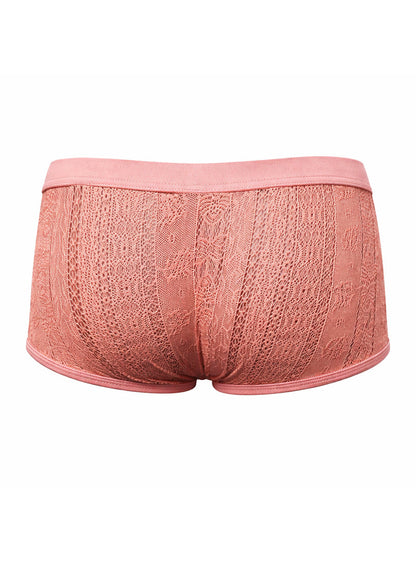 Pink tartarus lace boyshort briefs with lace trim and soft seamless waistband for comfortable wear
