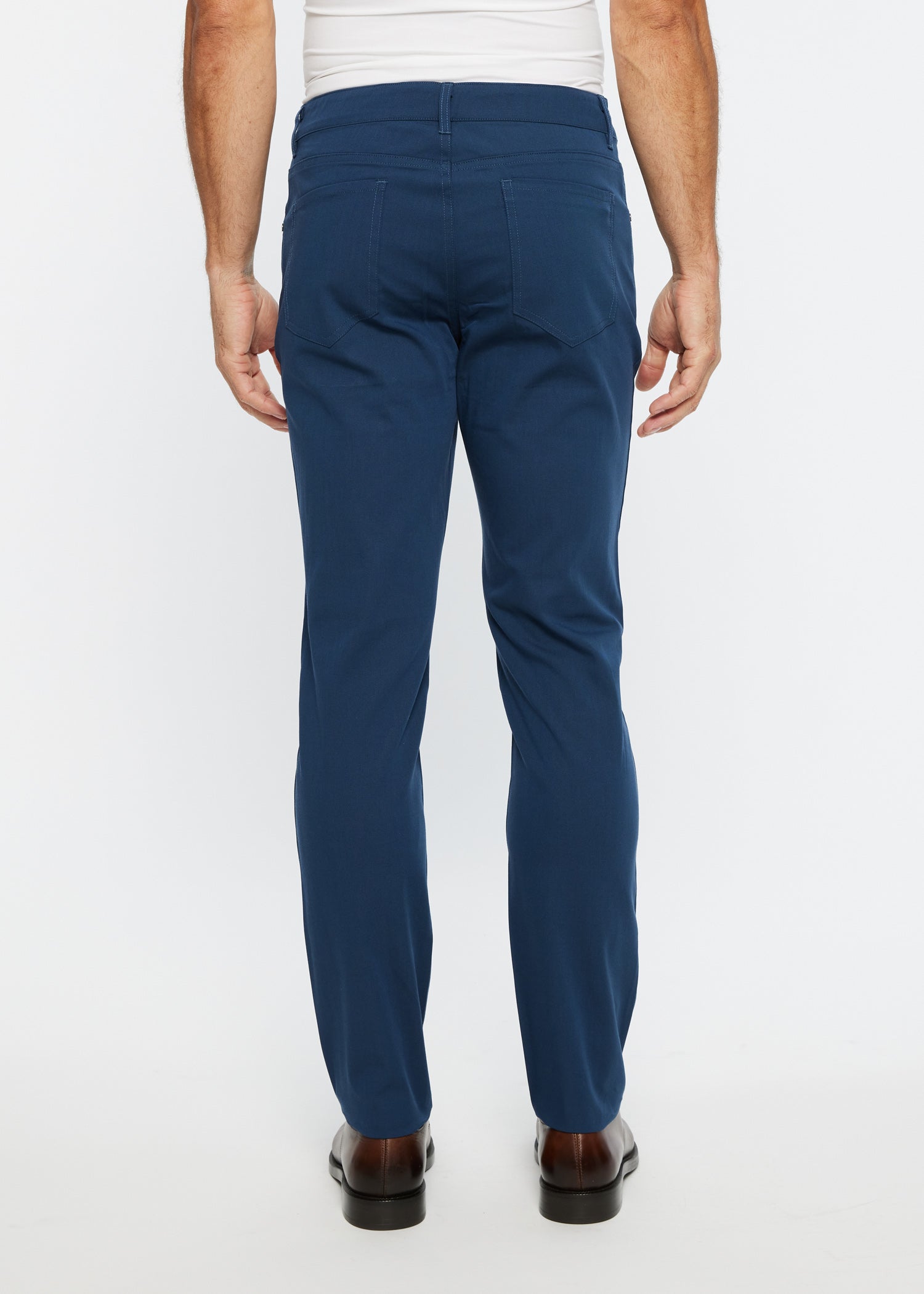 Navy blue slim-fit textured 5 pocket stretch woven chinos designed for comfort and style