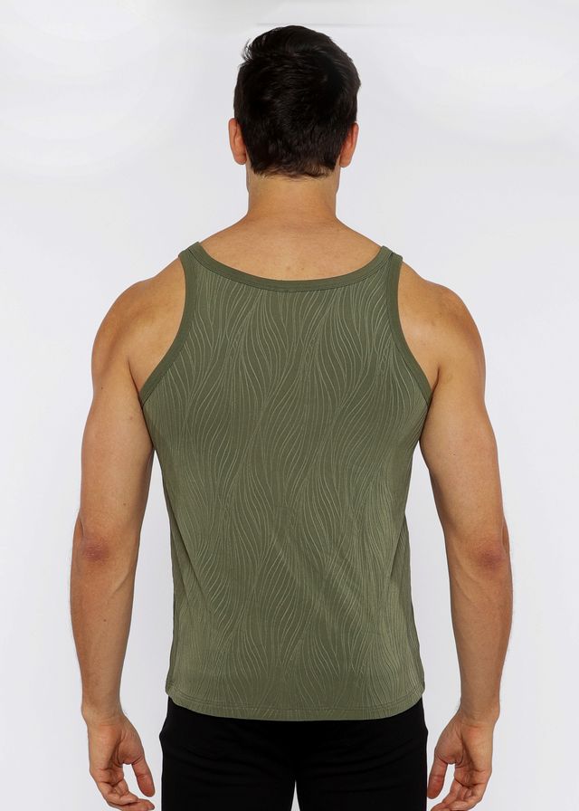 Olive green ribbed knit tank top with subtle wavy texture called textured knit tank perfect for casual wear