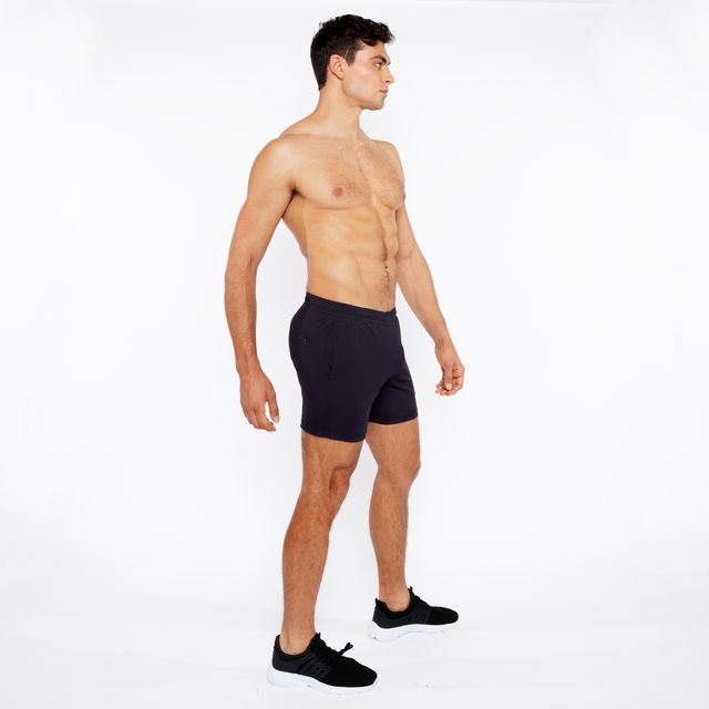 Black textured mesh stretch performance shorts with a sleek form-fitting design for athletic use
