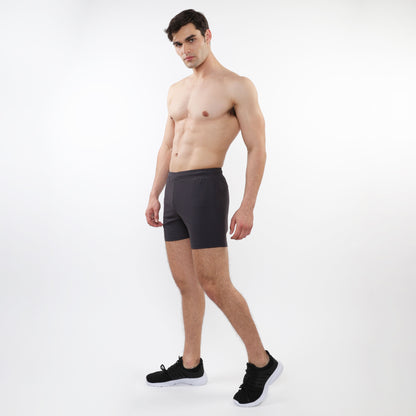 Black textured mesh stretch performance shorts with sleek form-fitting design for athletic use