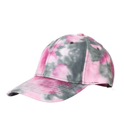 Pink and gray tie-dye cotton baseball cap with curved brim for casual outdoor wear