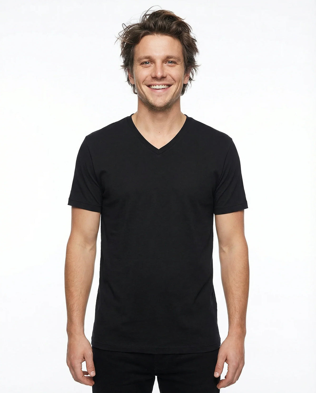 T.R. Premium Herren-T-Shirt mit V-Ausschnitt (einfarbig)