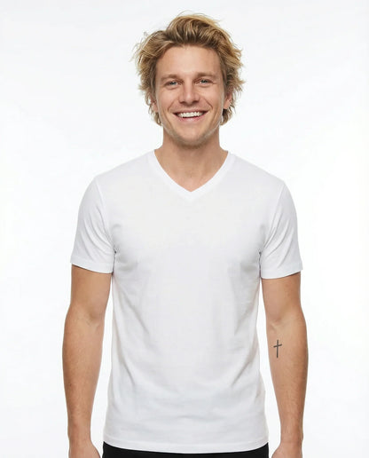 T.R. Premium Herren-T-Shirt mit V-Ausschnitt (einfarbig)