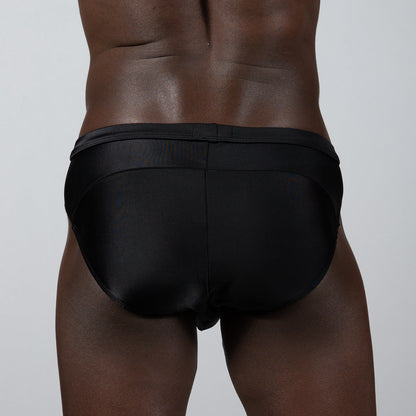 Black satin tulio bikini brief with sleek form-fitting solid design for stylish comfortable wear