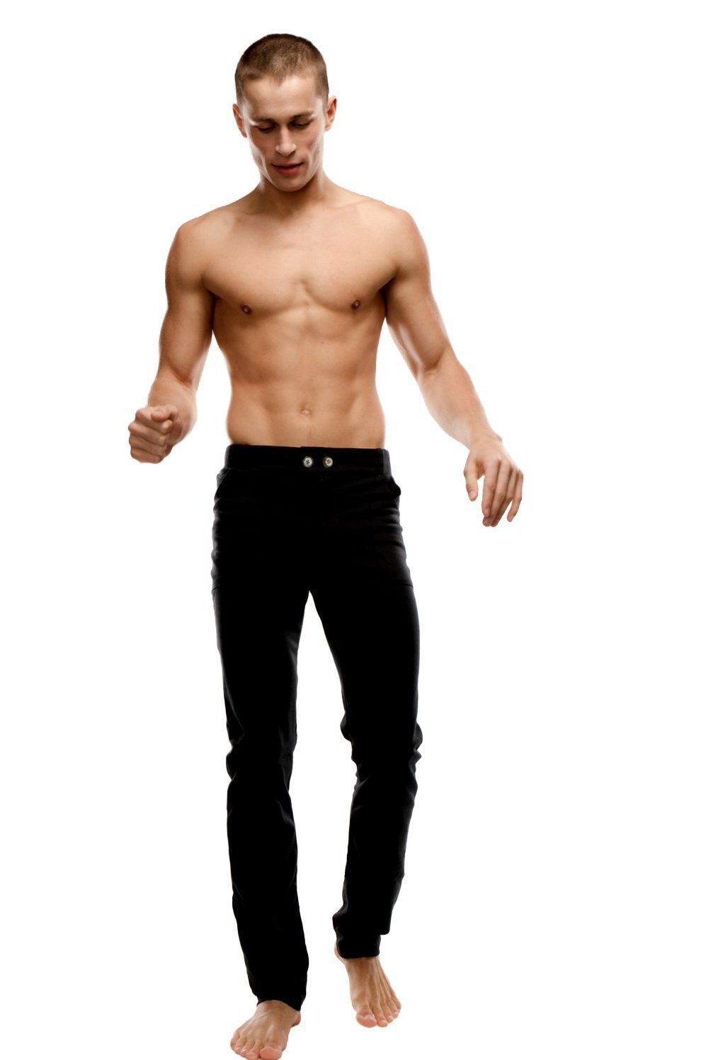 Black tactical urban at home dress pant yoga pant with slim fit five-pocket design and silver button closure