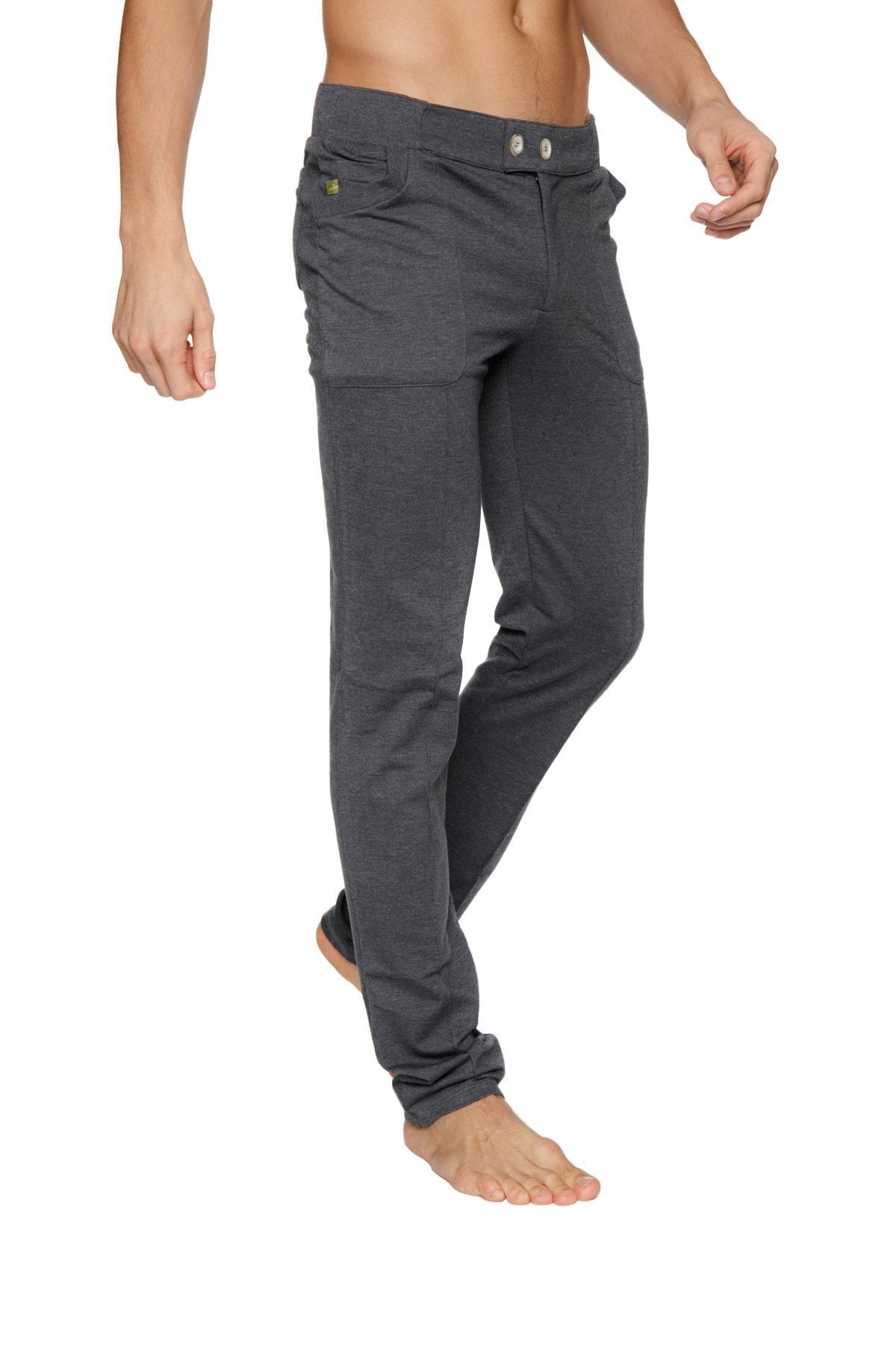 Dark gray soft textured tactical urban at home dress pant yoga pant with relaxed fit and subtle stitching details