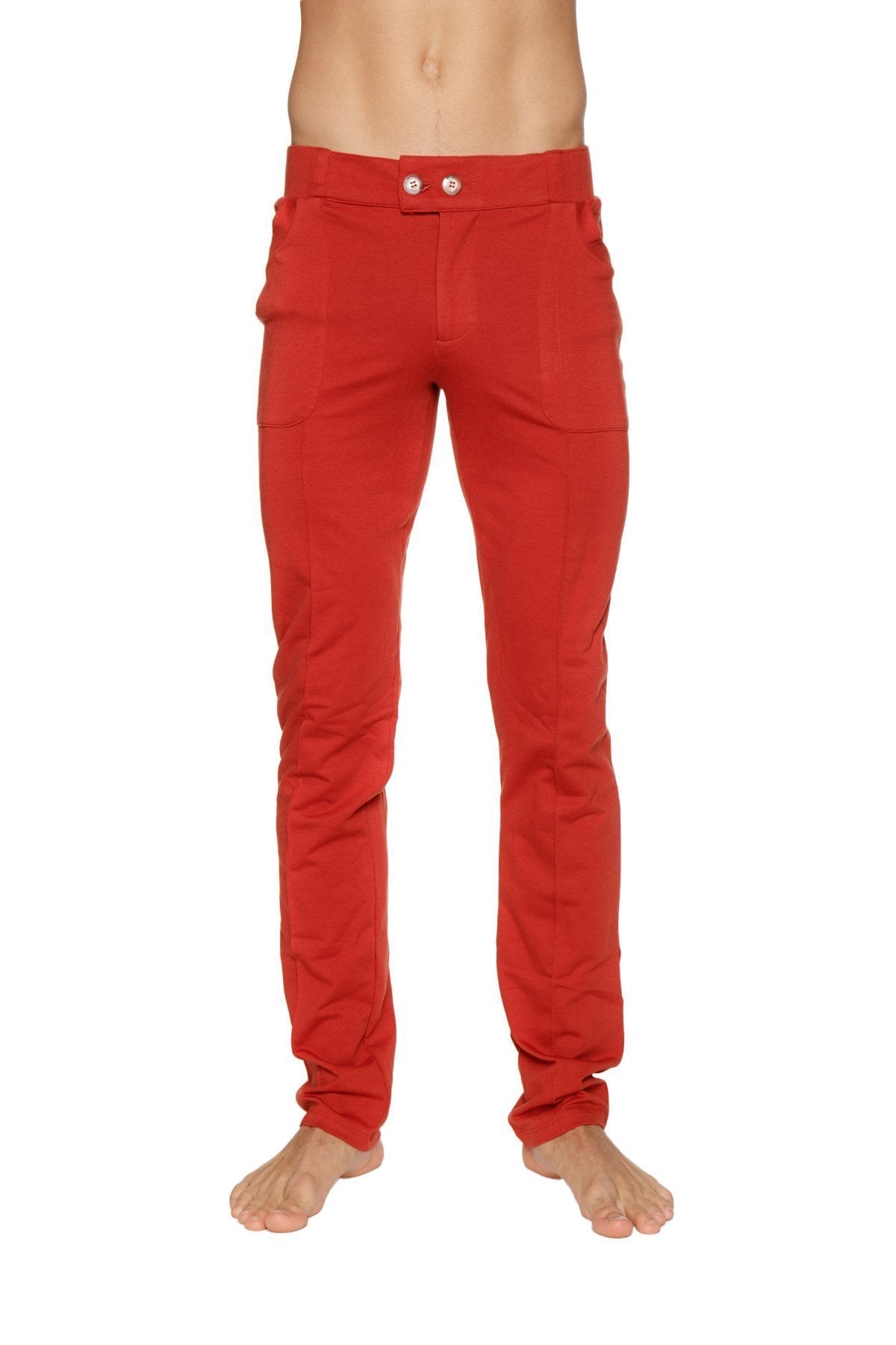 Red slim-fit tactical urban at home dress pant yoga pant cinnabar with buttoned waistband and two front pockets