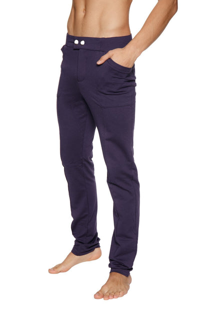 Navy blue stretchy tactical urban at home dress pant yoga pants with white button closures at waistband