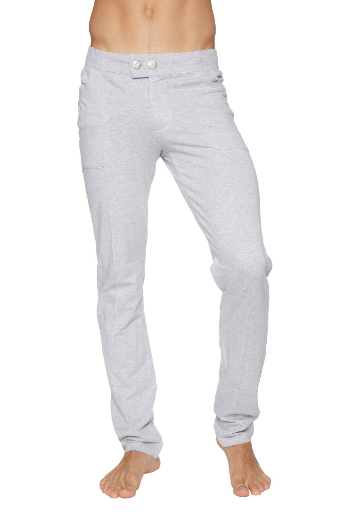 Light gray slim fit tactical urban at home dress pant with button closure designed for yoga and casual wear