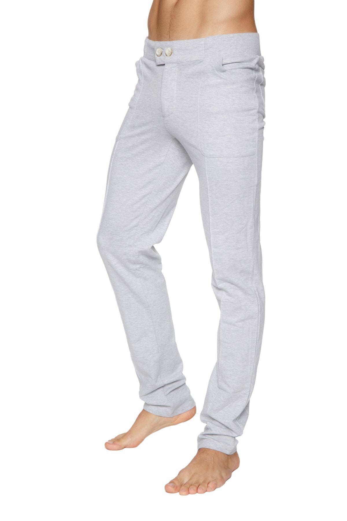 Light gray slim-fit cotton tactical urban at home dress pant yoga pant with modern design and two-button fly