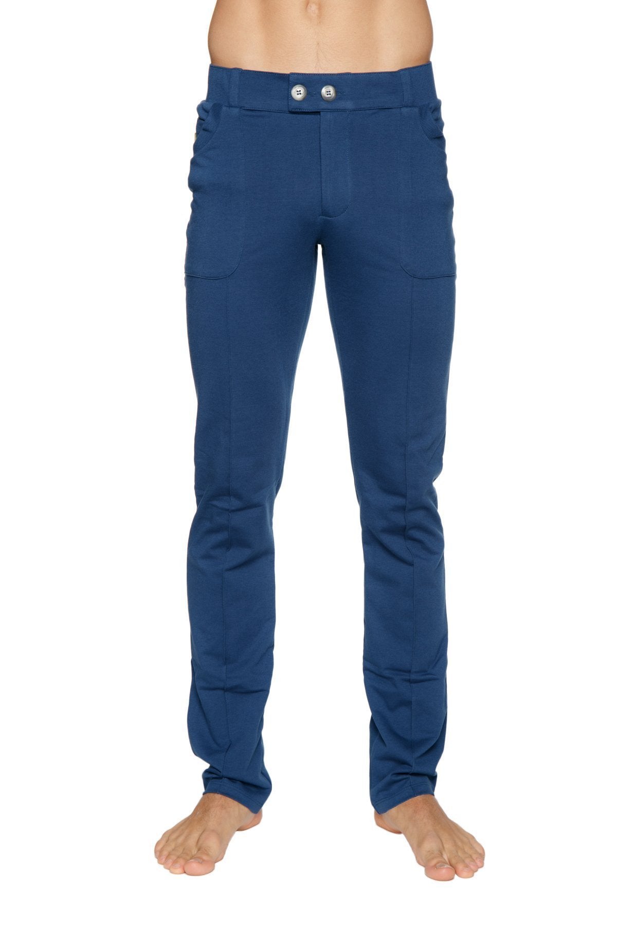 Tactical urban at home dress pant yoga pant royal blue slim-fit climbing pants with silver-toned waistband buttons