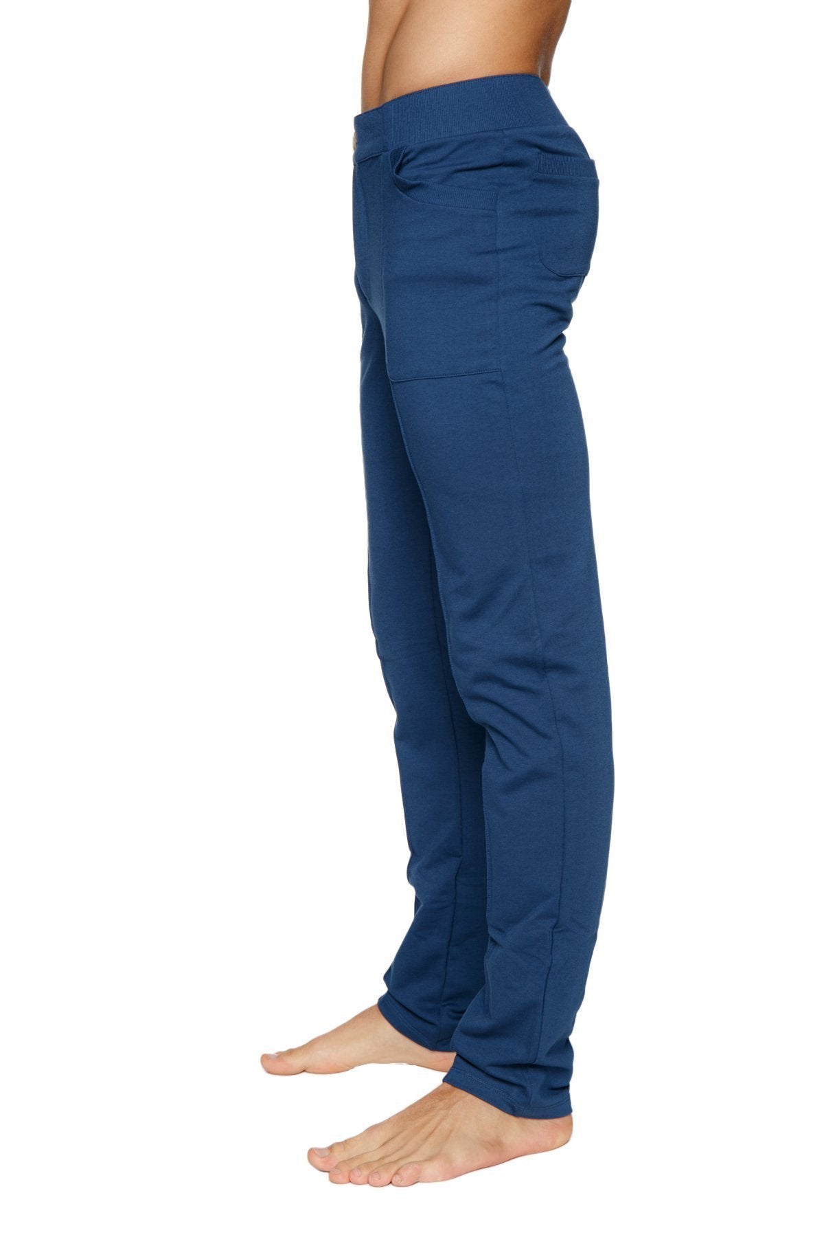 Navy blue tactical urban at home dress pant yoga pants with stretchy fabric elastic waistband and multiple pockets