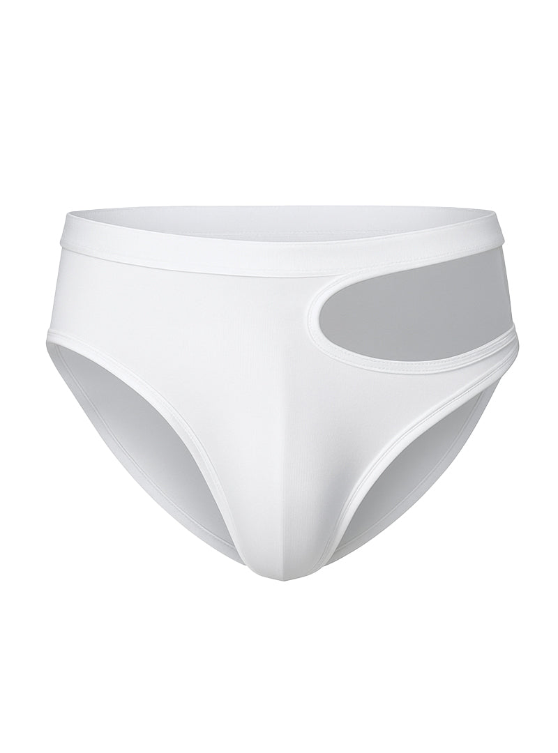 White briefs tartarus cut out brief with sheer gray side panel showcasing stylish breathable design