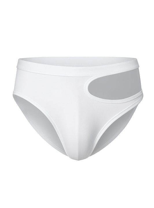 White briefs tartarus cut out brief with sheer gray side panel showcasing stylish breathable design