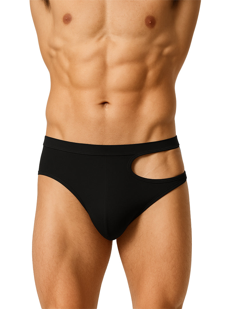 Black tartarus cut out briefs with sleek form-fitting design and cut-out details for comfortable everyday wear