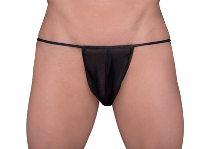 Black mesh thong tartarus mesh thong with thin elastic waistband in front view