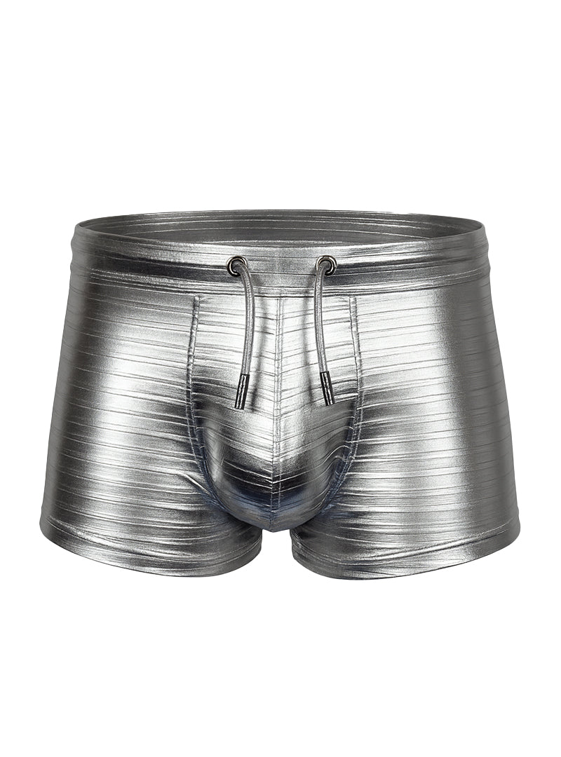 Tartarus metallic trunk shiny metallic silver swim trunks with ribbed texture and drawstring waistband