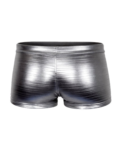 Tartarus metallic trunk shiny silver shorts with sleek reflective finish and subtle horizontal ribbing