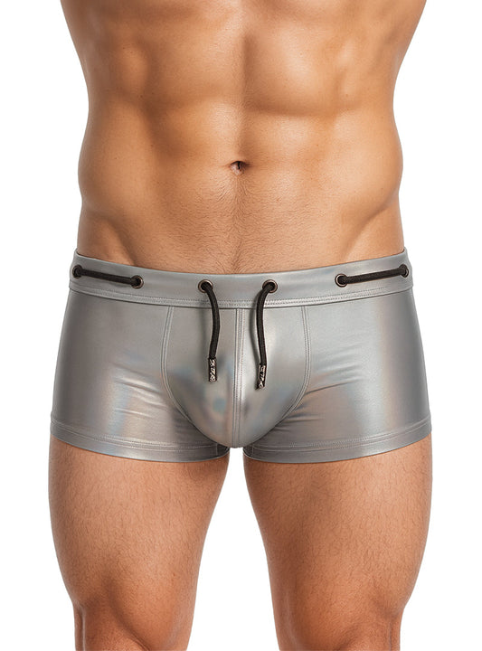 Tartarus side track metallic trunk shiny silver swim trunks with black drawstrings and metallic finish