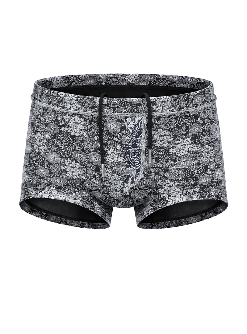 Tartarus swim trunk black and white floral patterned swim trunks with drawstring waistband for beachwear
