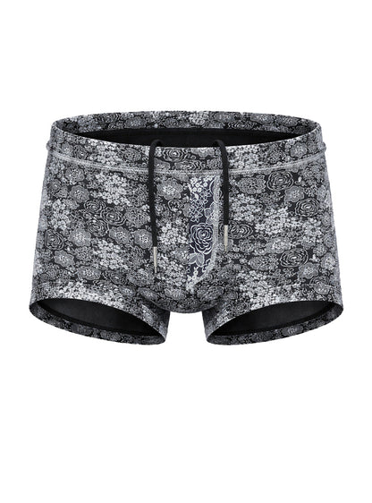 Tartarus swim trunk black and white floral patterned swim trunks with drawstring waistband for beachwear