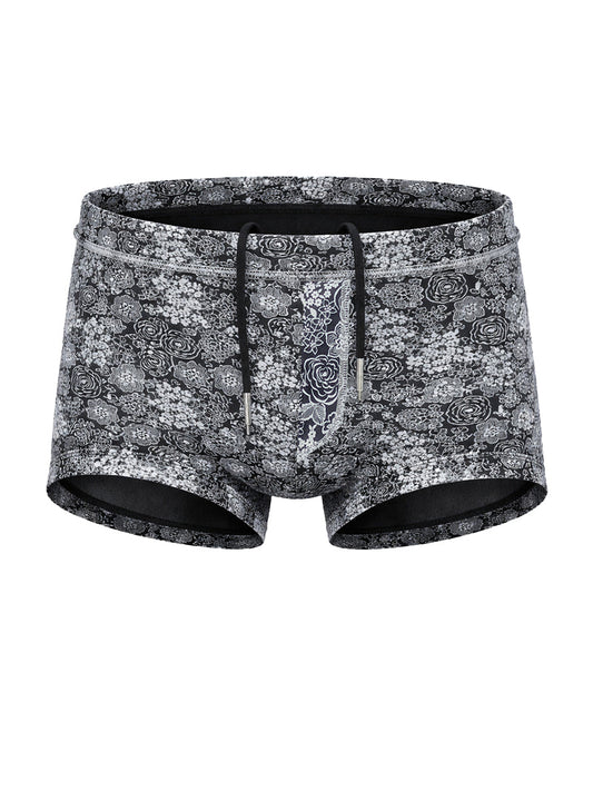 Tartarus swim trunk black and white floral patterned swim trunks with drawstring waistband for beachwear