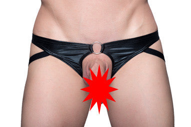 Tartarus Men's Stud Faux Leather Jockstrap, Exposed Underwear