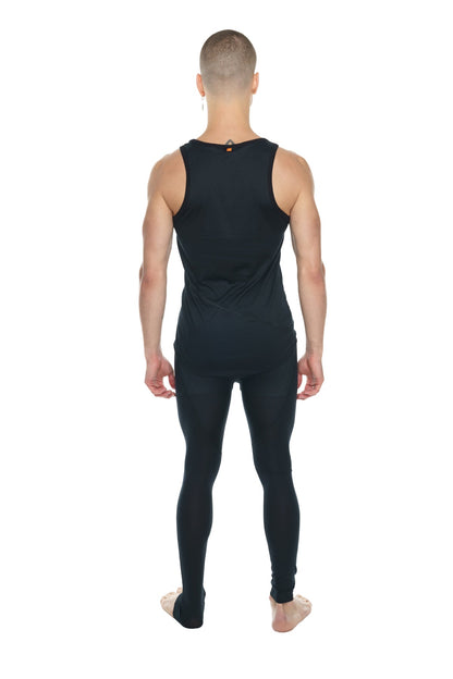 The perfect tank black carbon sleeveless fitted athletic top with a small orange accent at the neckline