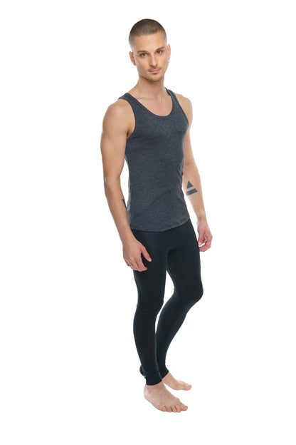 Dark gray heathered fitted tank top with a simple round neckline called the Perfect Tank charcoal heather