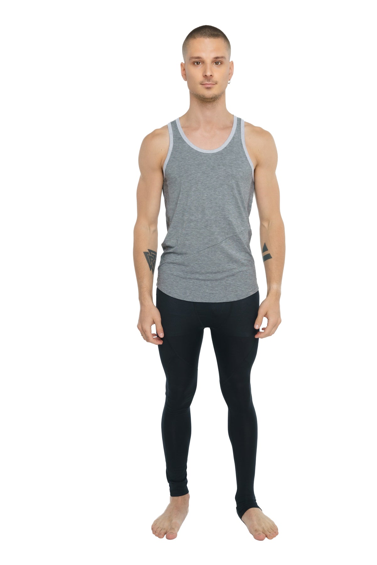 Gray heathered tank top with light gray trim made of soft fabric called The Perfect Tank steel heather