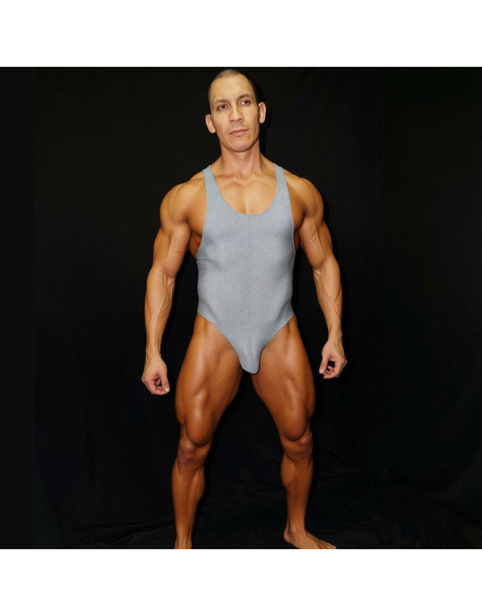 Arroyman Men's Thong Tank Top Bodysuit Xadrez Body String Grey BY02S