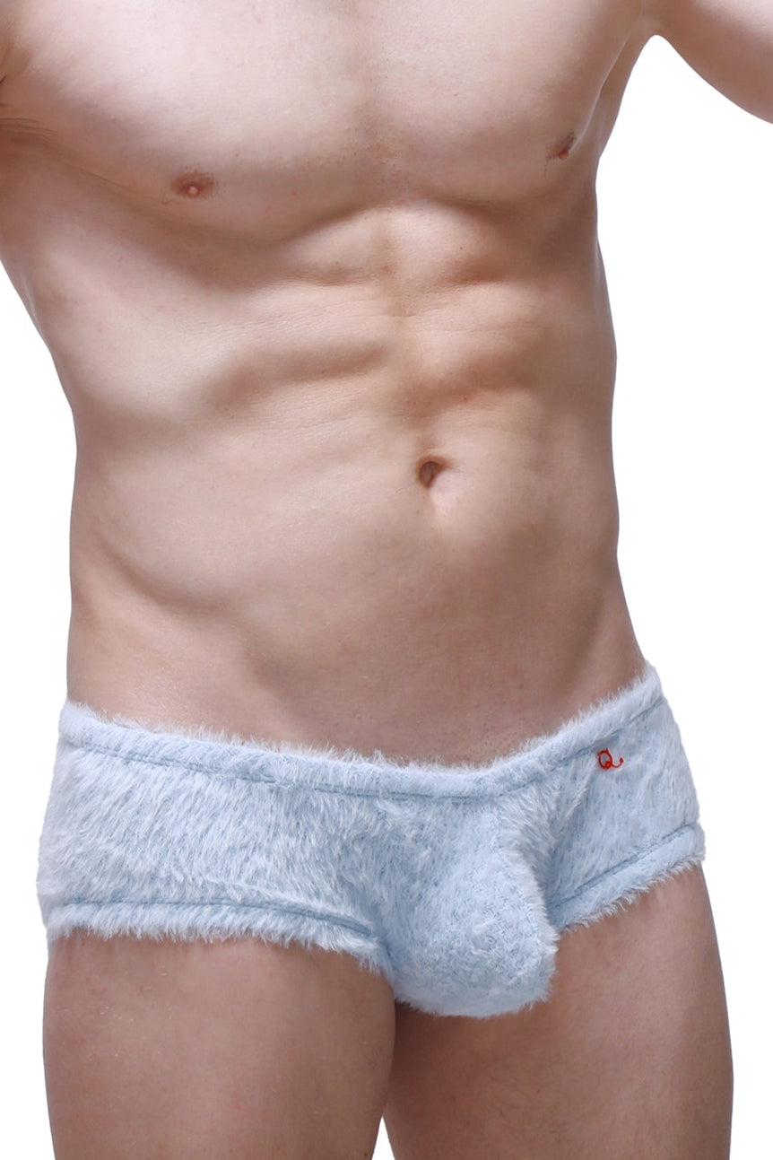 Light blue trunk yeti blue men’s underwear with plush textured material and small red logo on the waistband