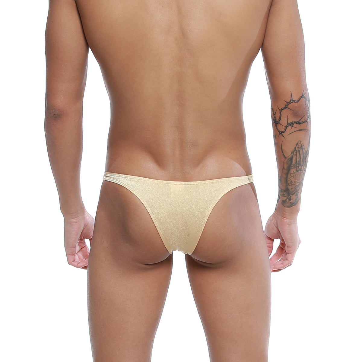 Beige sheer mesh thong with subtle shimmer from u-station dream bikini gold u0002-710 collection