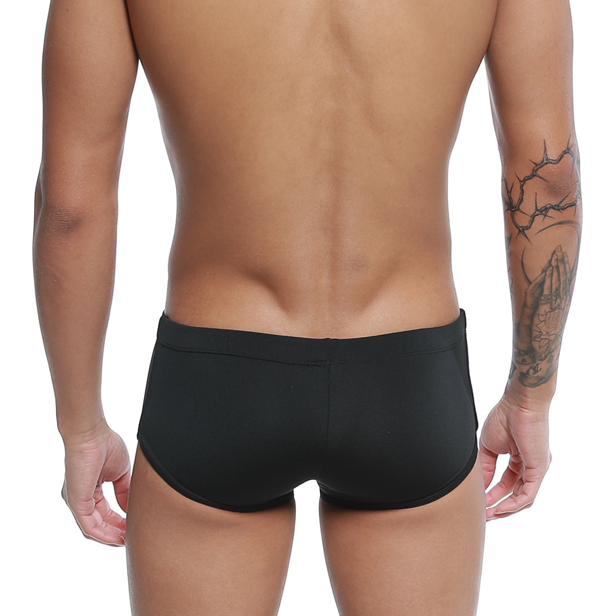 Black men’s swim trunks u-station brazilian trunk black u0005-001 with smooth form-fitting design front view