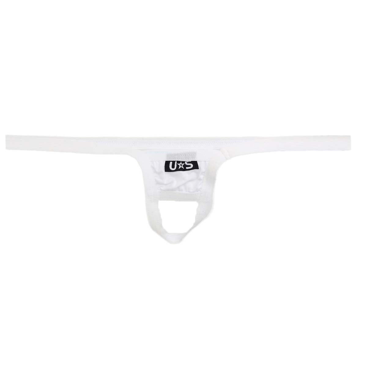 White us branded thong made of smooth stretchy fabric with minimalist design from u station ball holder white u0011-100