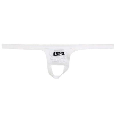 White us branded thong made of smooth stretchy fabric with minimalist design from u station ball holder white u0011-100