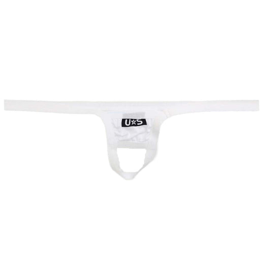 White us branded thong made of smooth stretchy fabric with minimalist design from u station ball holder white u0011-100