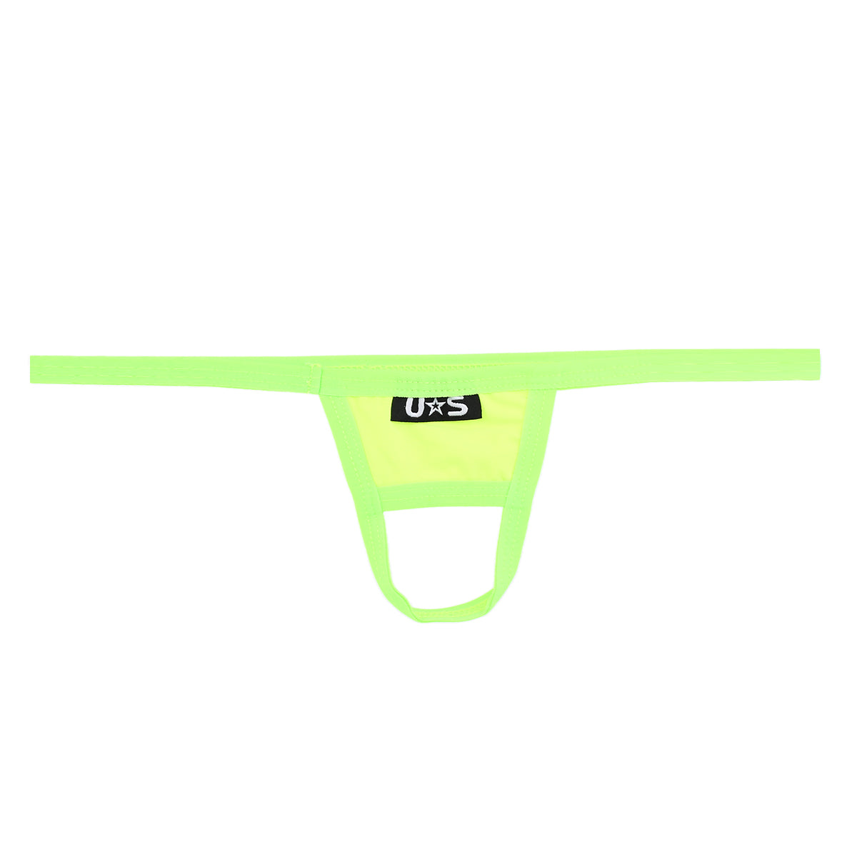 Neon green mesh thong ball holder with black u s logo patch for u station u0011-300 product front view