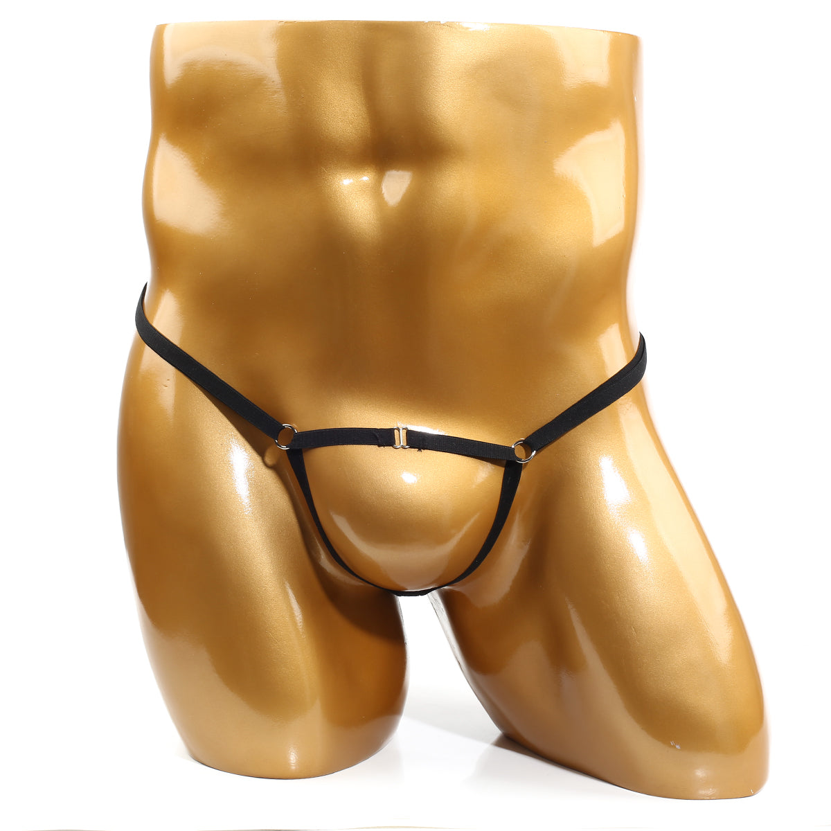 Black leather thong with gold-tone metal rings and central clasp u-station foundation thong black u0024-001